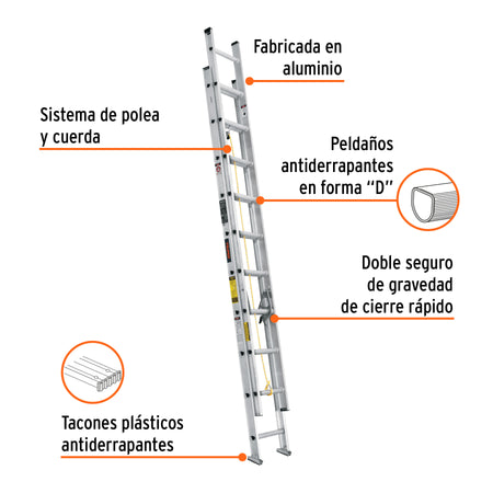 Escalera de extension tipo III 20 peldanos Truper