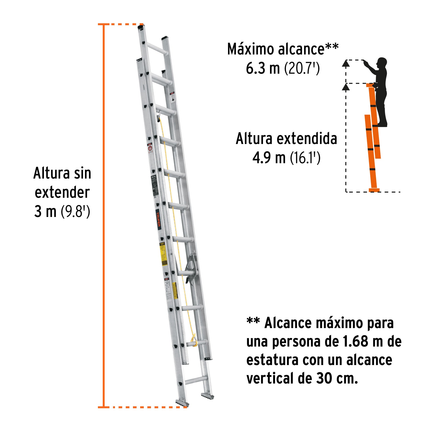 Escalera de extension tipo III 20 peldanos Truper
