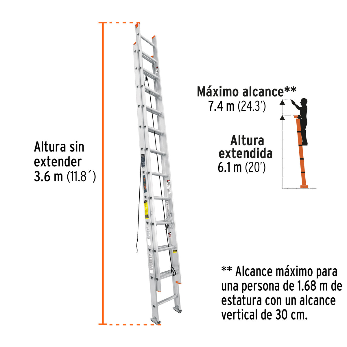 Escalera de extension tipo II 24 peldanos Truper