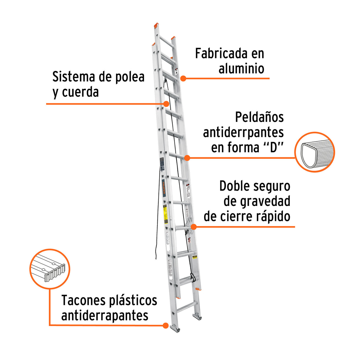 Escalera de extension tipo II 24 peldanos Truper