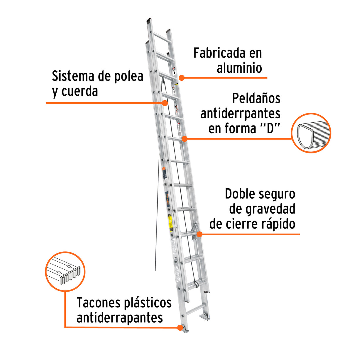 Escalera de extension tipo III 24 peldanos Truper