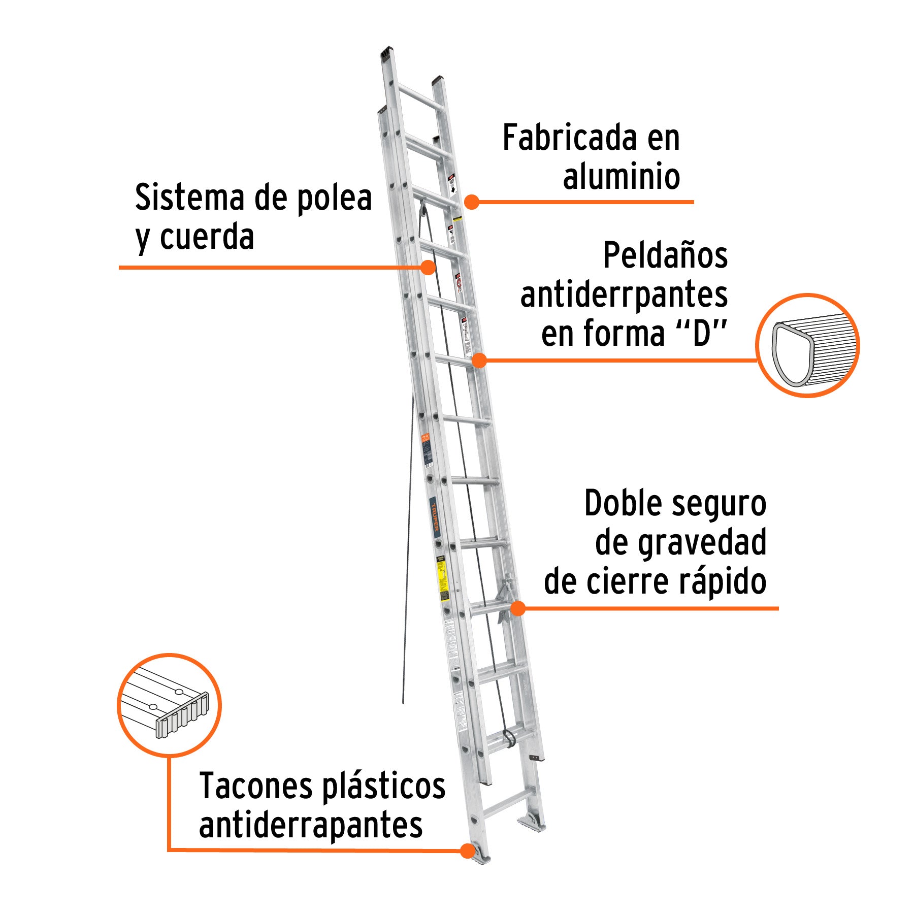 Escalera de extension tipo III 24 peldanos Truper
