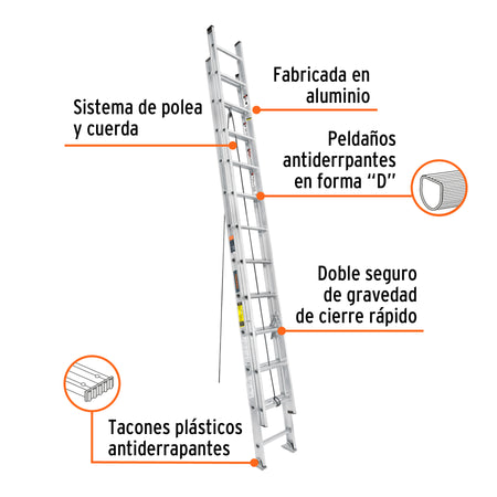Escalera de extension tipo III 24 peldanos Truper