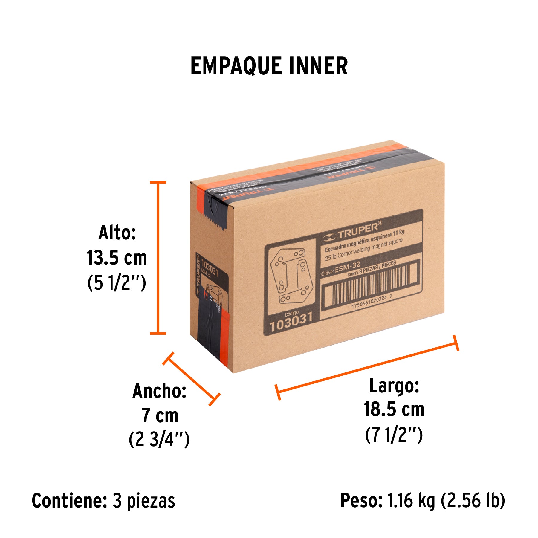 2 Escuadras magneticas esquineras 2-3/4" carga 11 kg TRUPER