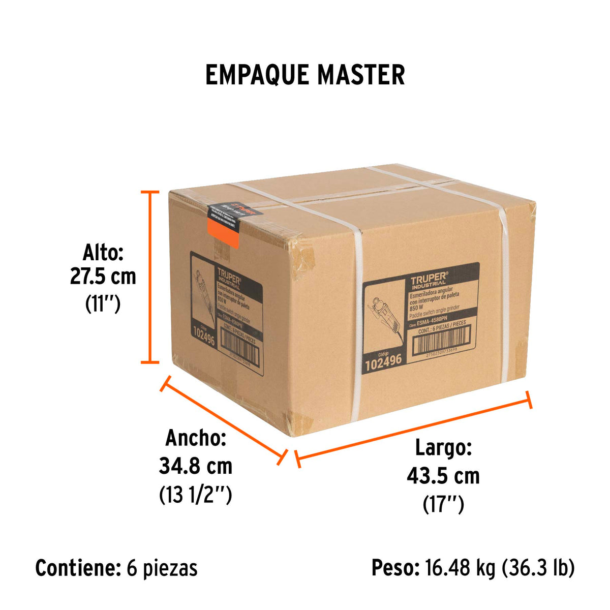 Esmeriladora 4-1/2" 850 W int. paleta TRUPER INDUSTRIAL