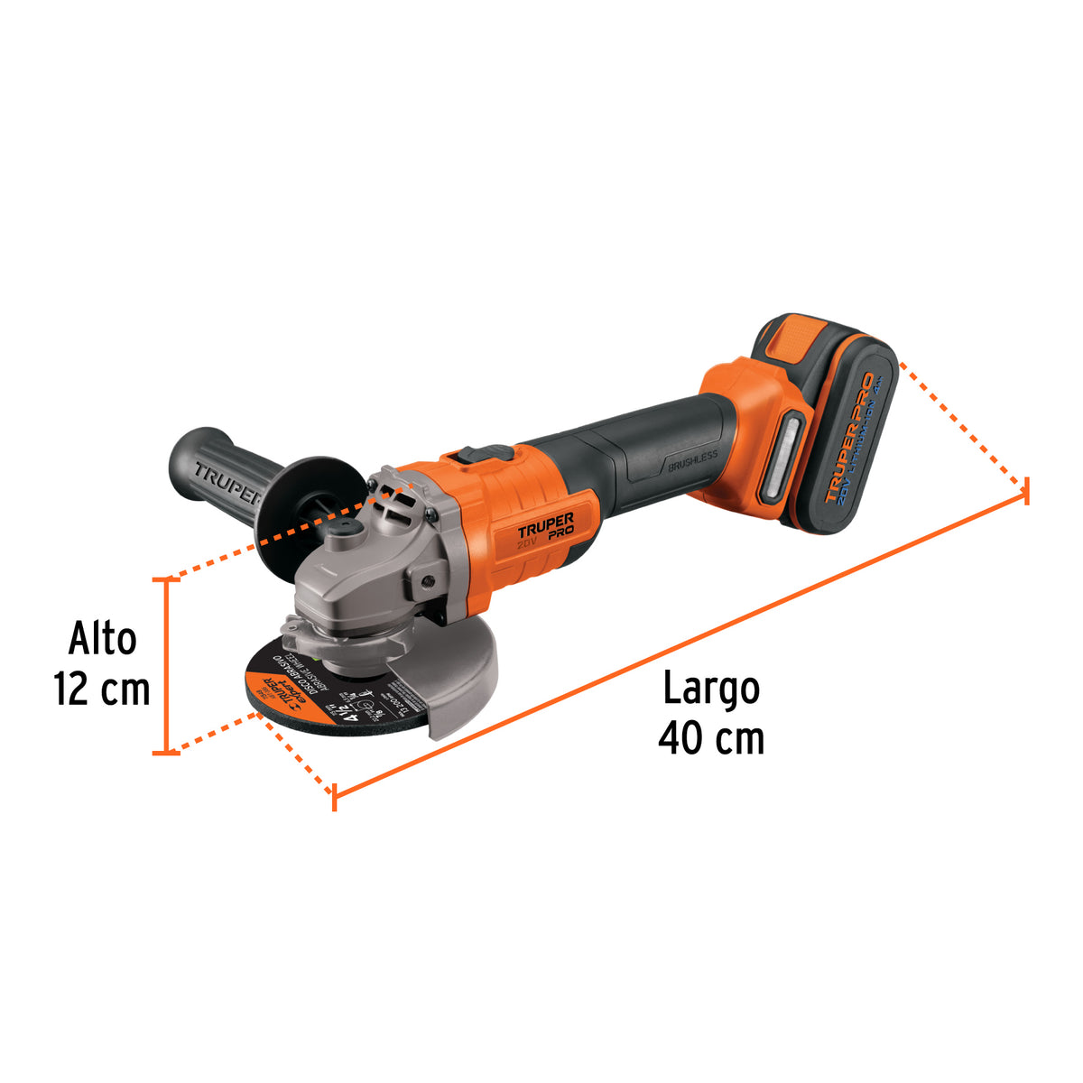 Esmeriladora 4-1/2" 20V 1 bateria 4Ah TRUPER PRO