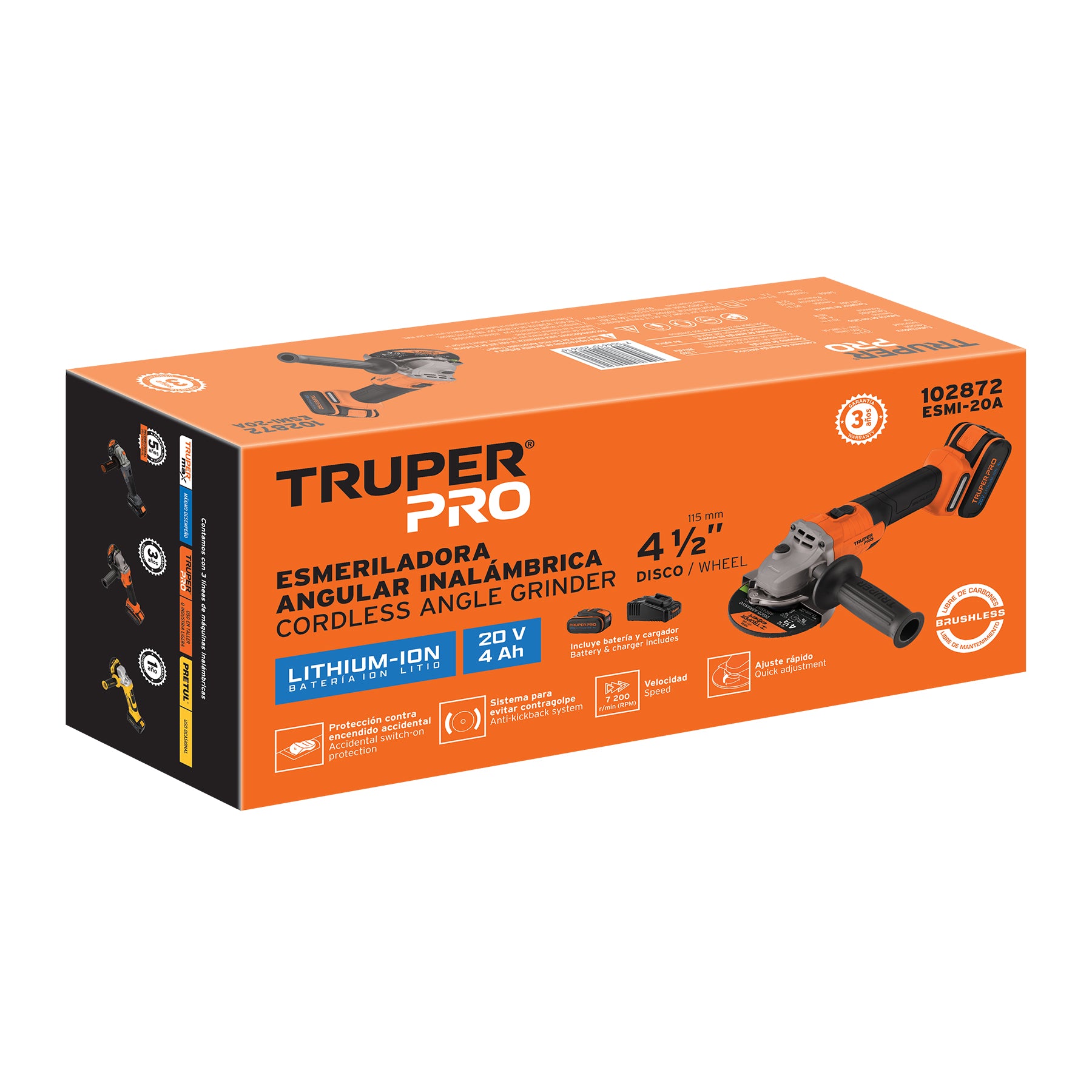 Esmeriladora 4-1/2" 20V 1 bateria 4Ah TRUPER PRO