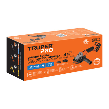 Esmeriladora 4-1/2" 20V 1 bateria 4Ah TRUPER PRO