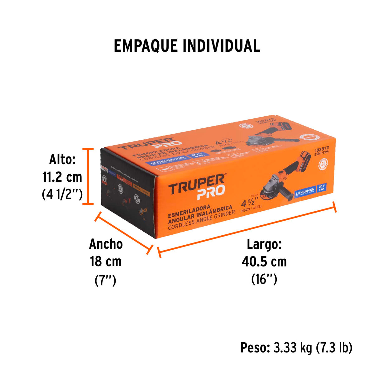 Esmeriladora 4-1/2" 20V 1 bateria 4Ah TRUPER PRO
