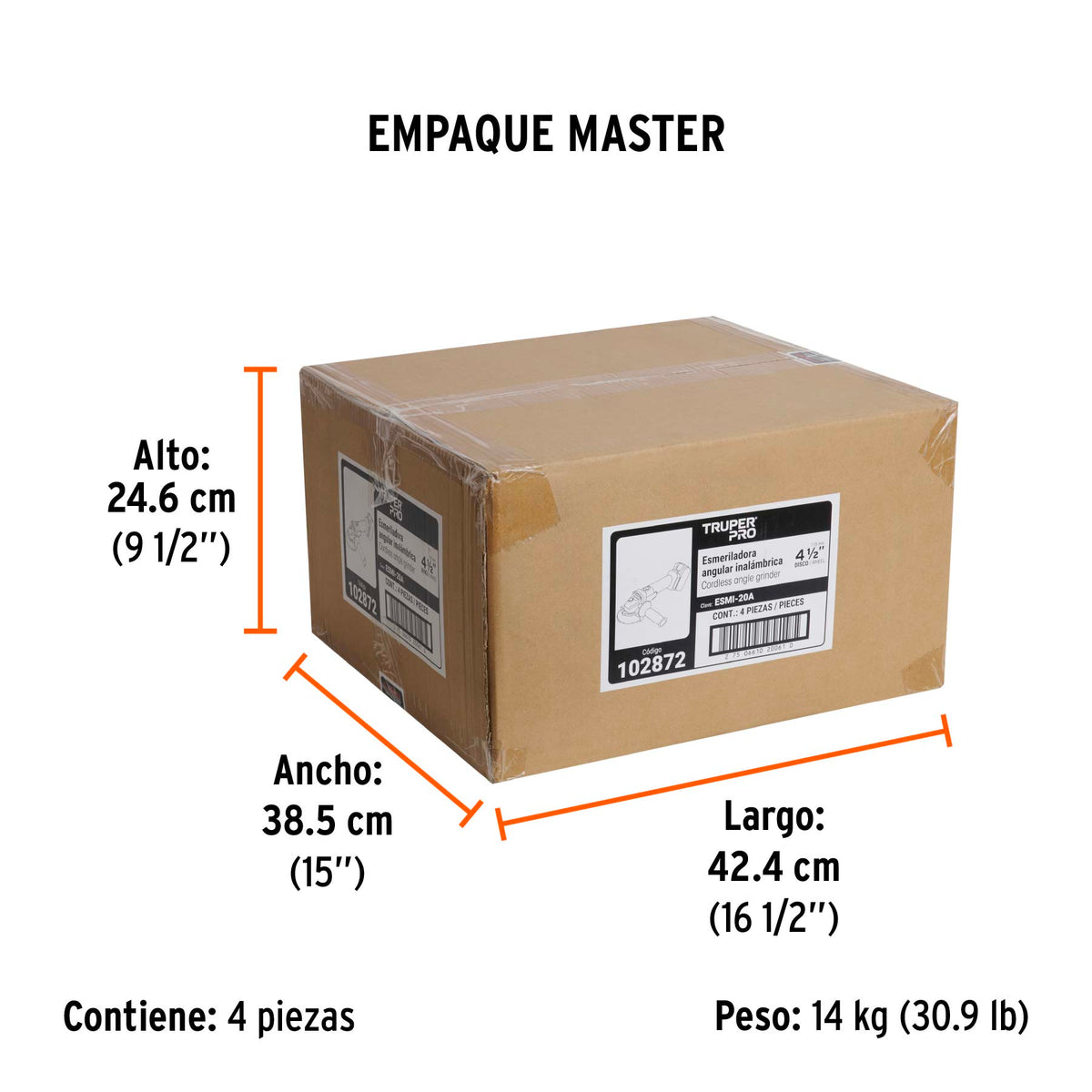 Esmeriladora 4-1/2" 20V 1 bateria 4Ah TRUPER PRO