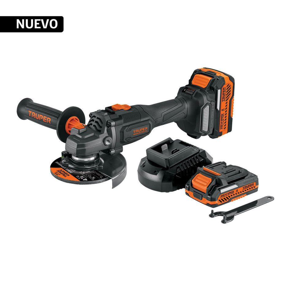Esmeriladora 4-1/2", 20V, 2 baterías 4Ah, INDUSTRIAL