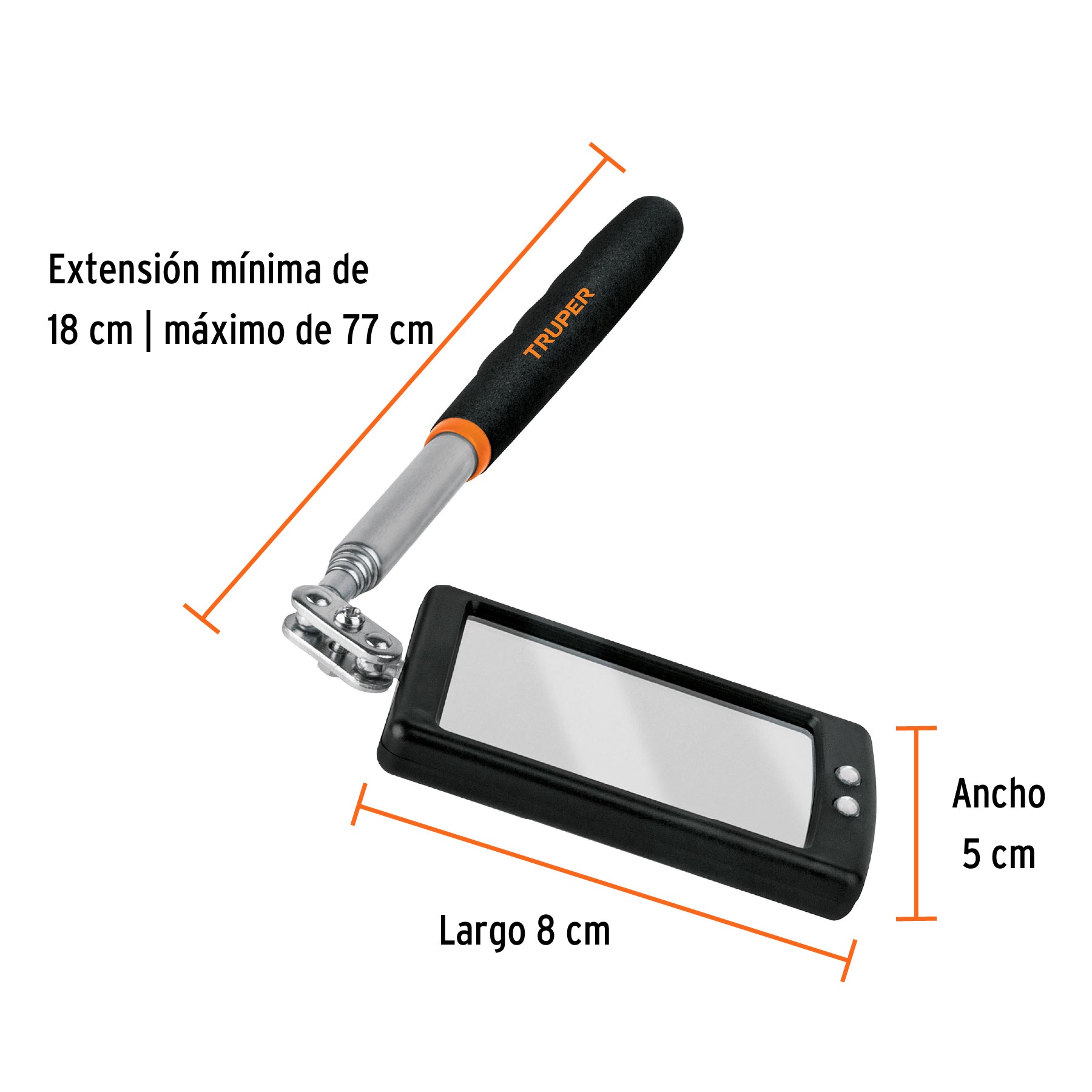 Espejo telescópico con luz LED, 5 x 8 cm, Truper