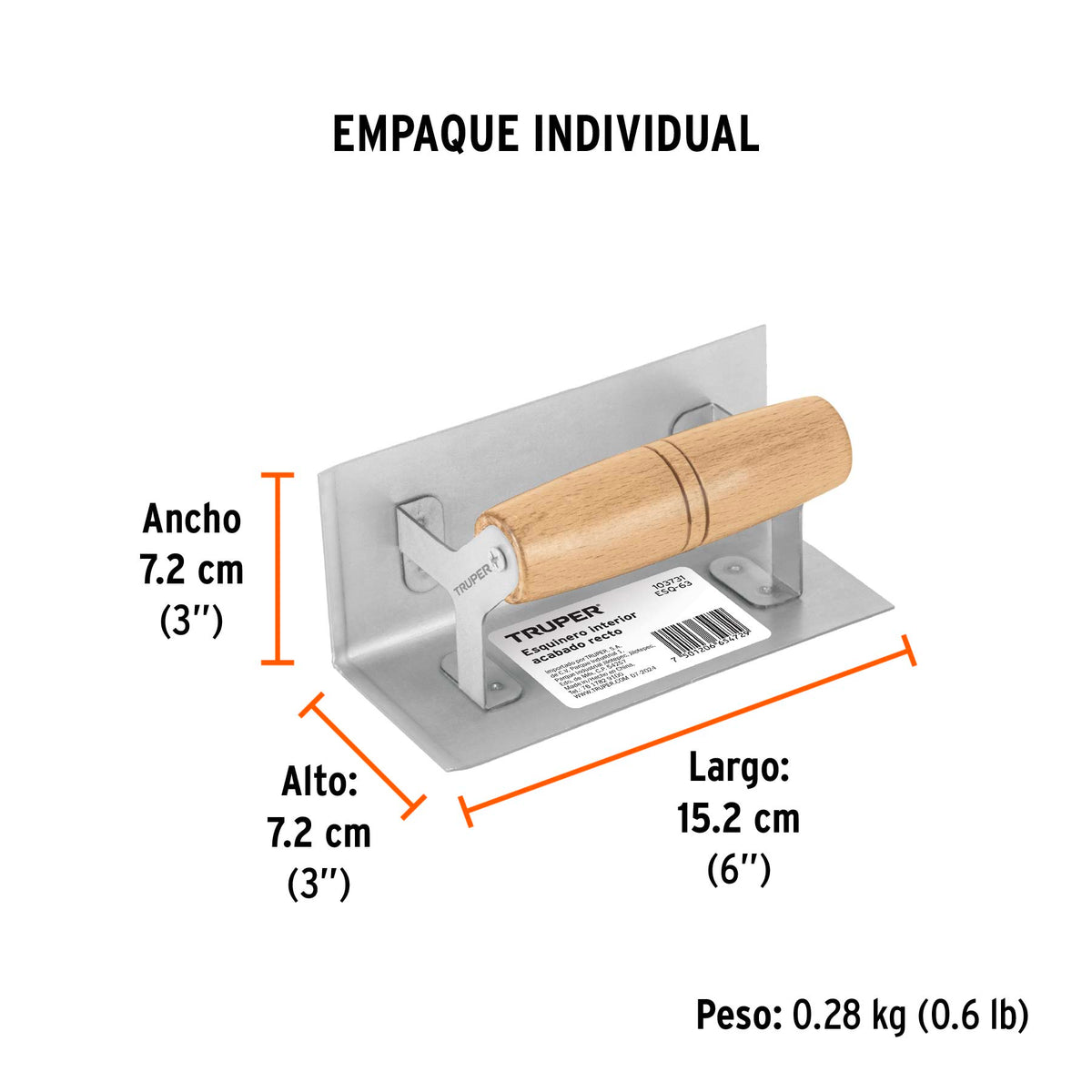 Esquinero interior para acabado recto Truper