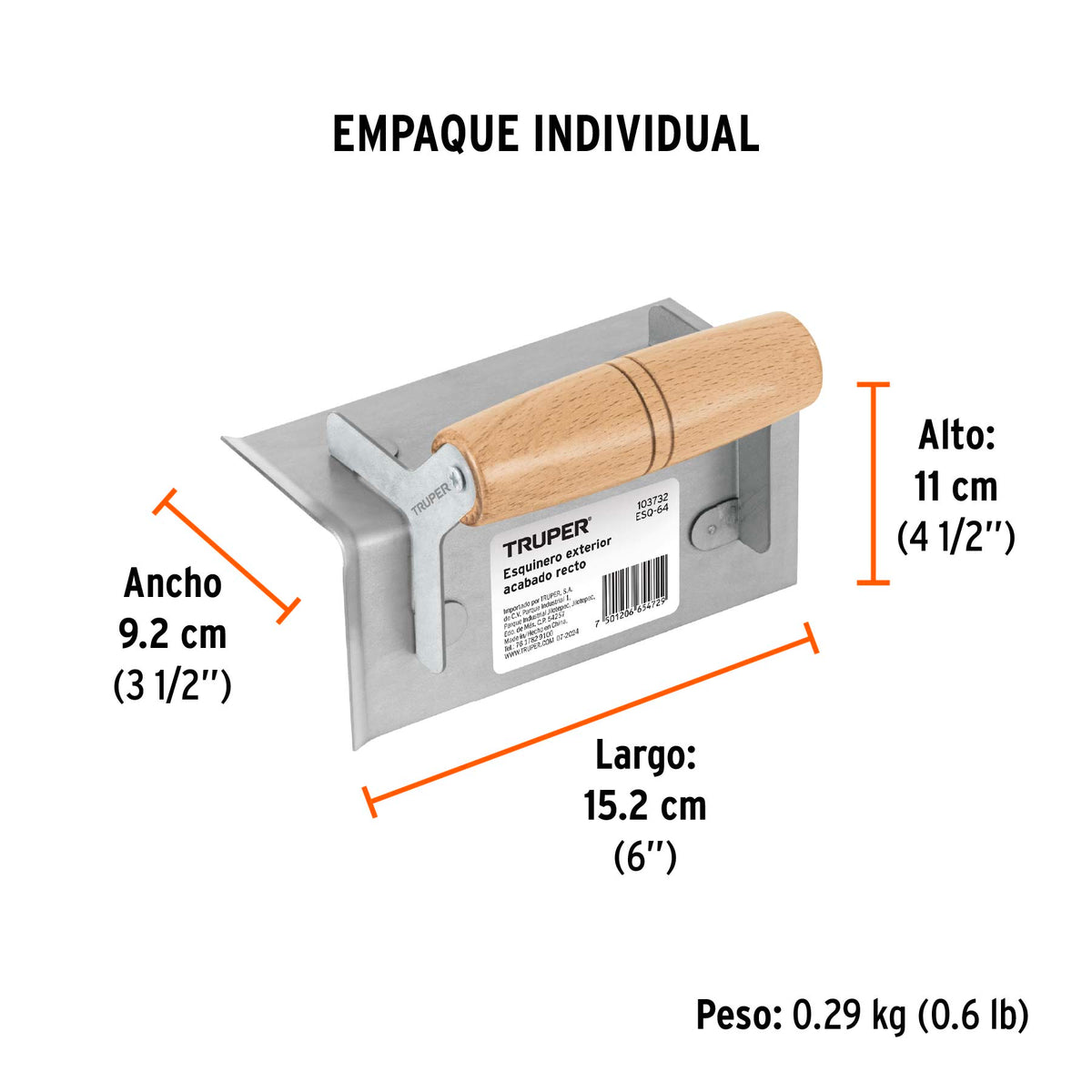 Esquinero exterior para acabado recto Truper