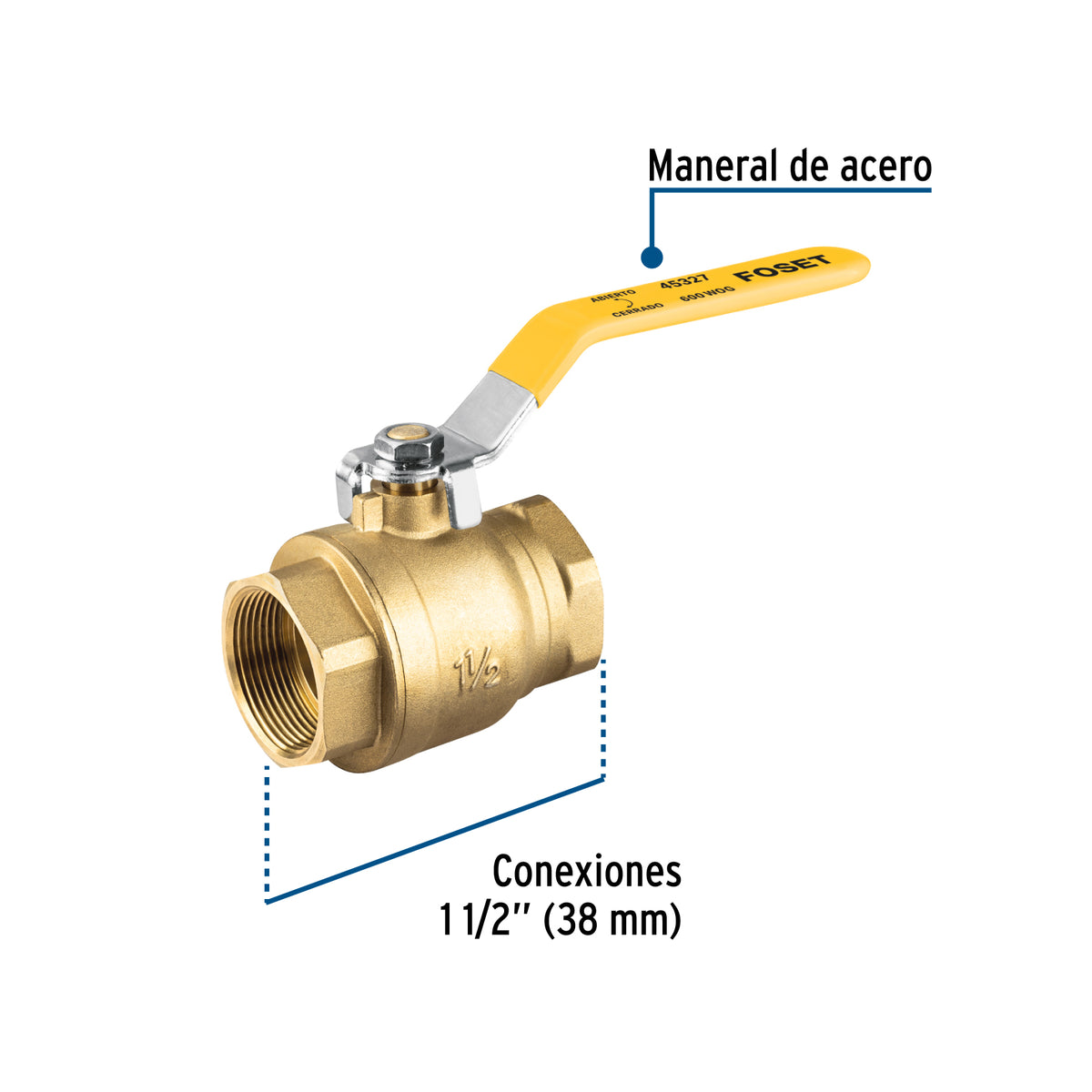 Válvula de esfera para gas, roscable, 1-1/2', alta presión
