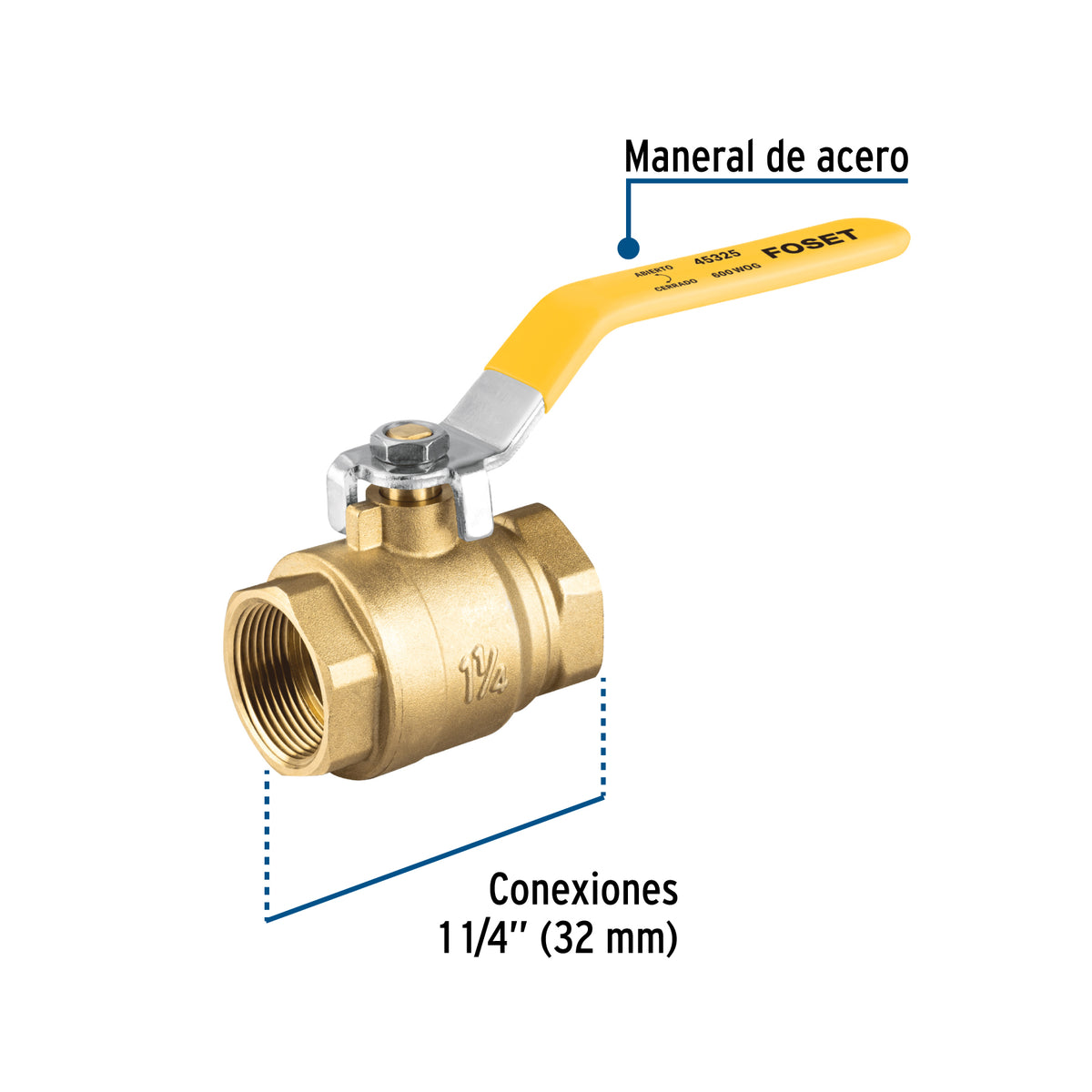 Válvula de esfera para gas, roscable, 1-1/4', alta presión