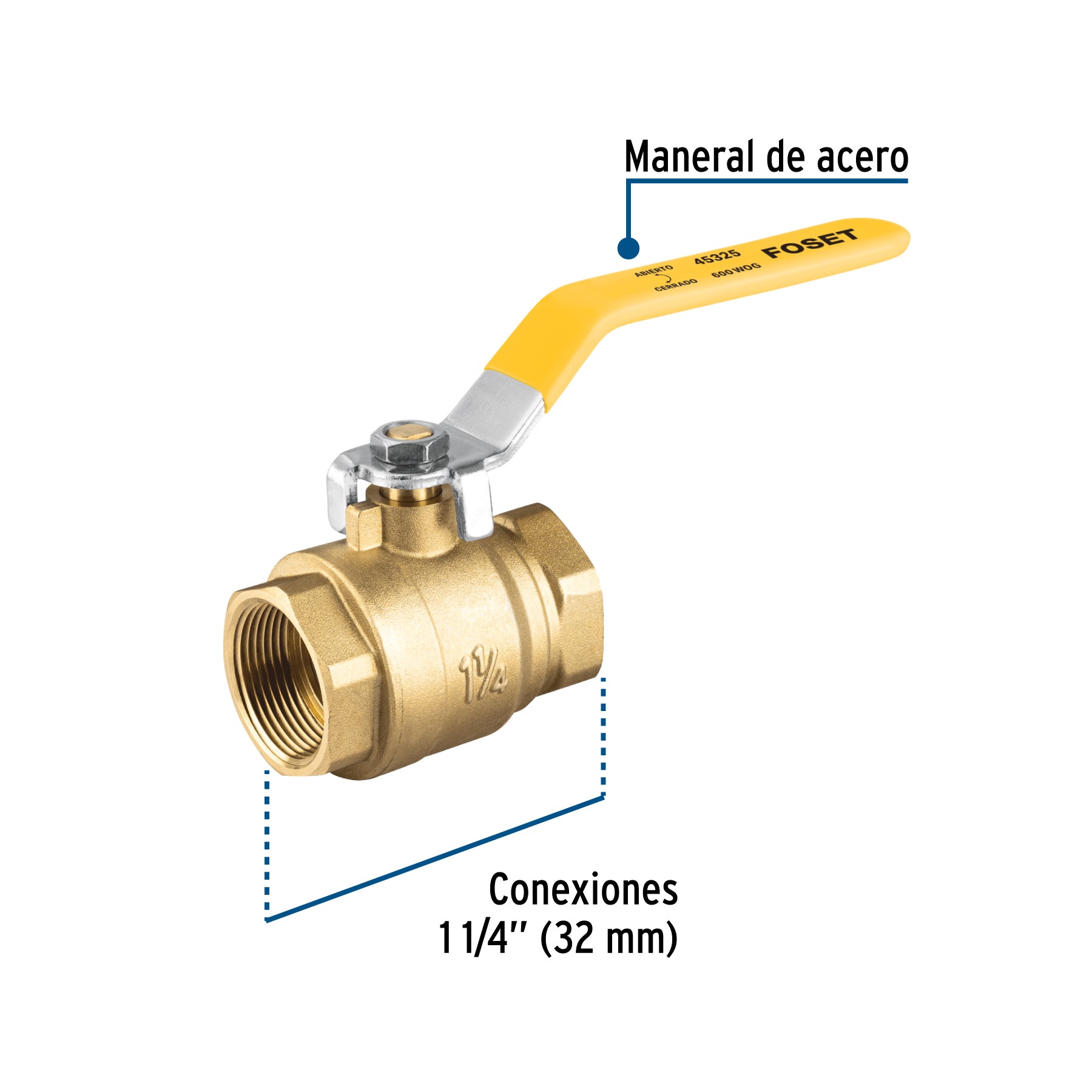 Válvula de esfera para gas, roscable, 1-1/4', alta presión