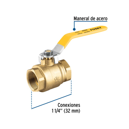 Válvula de esfera para gas, roscable, 1-1/4', alta presión