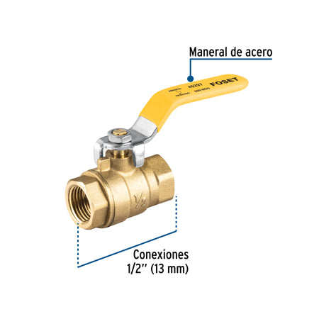Valvula de esfera para gas roscable alta presion 1/2"