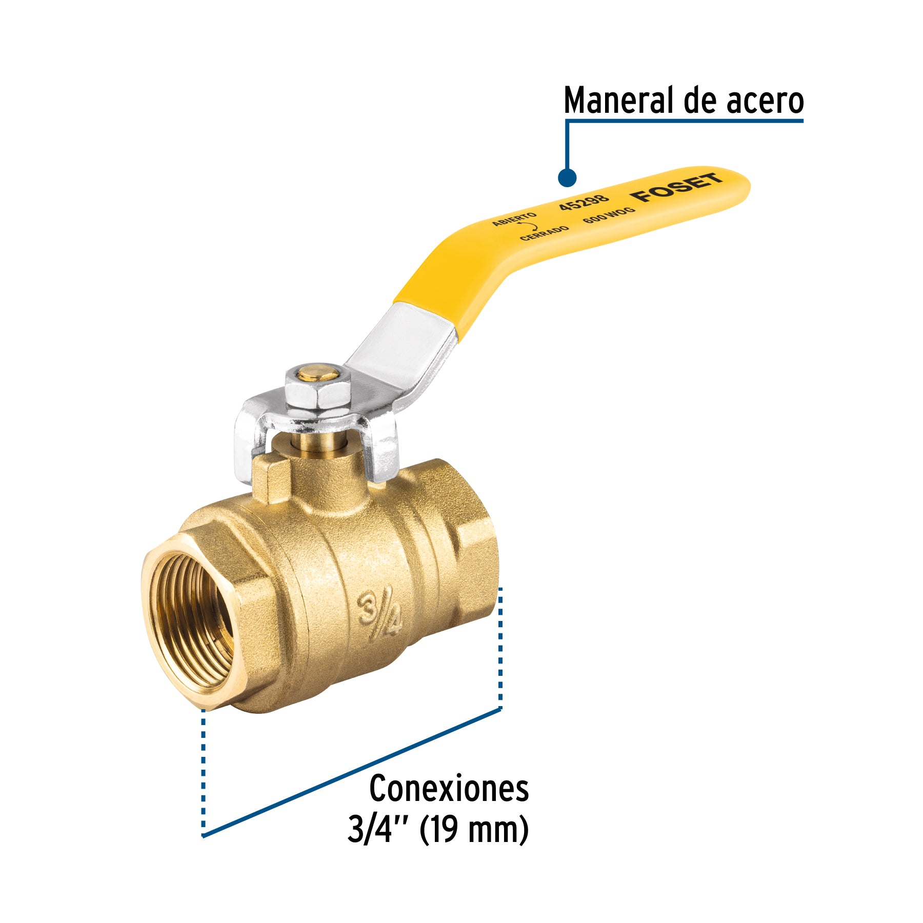 Valvula de esfera para gas roscable alta presion 3/4"