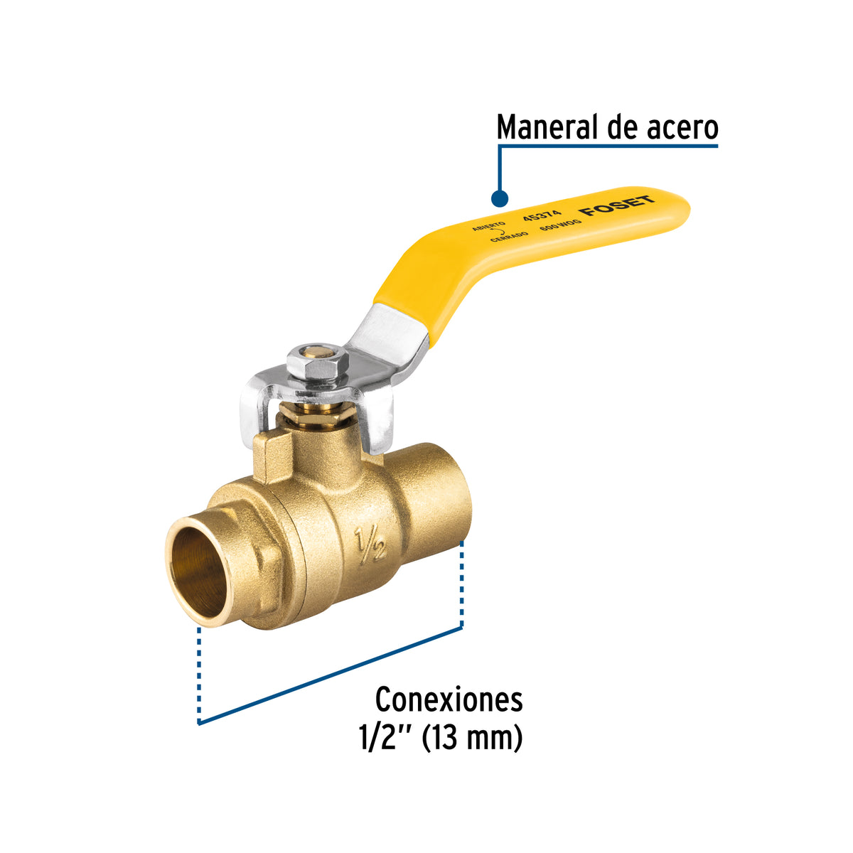 Válvula de esfera para gas, soldable, 1/2', alta presión