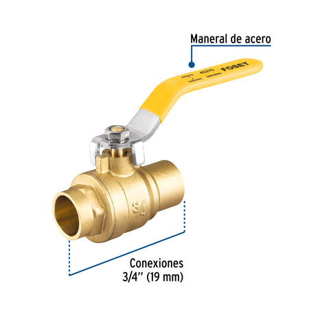 Válvula de esfera para gas, soldable, 3/4', alta presión