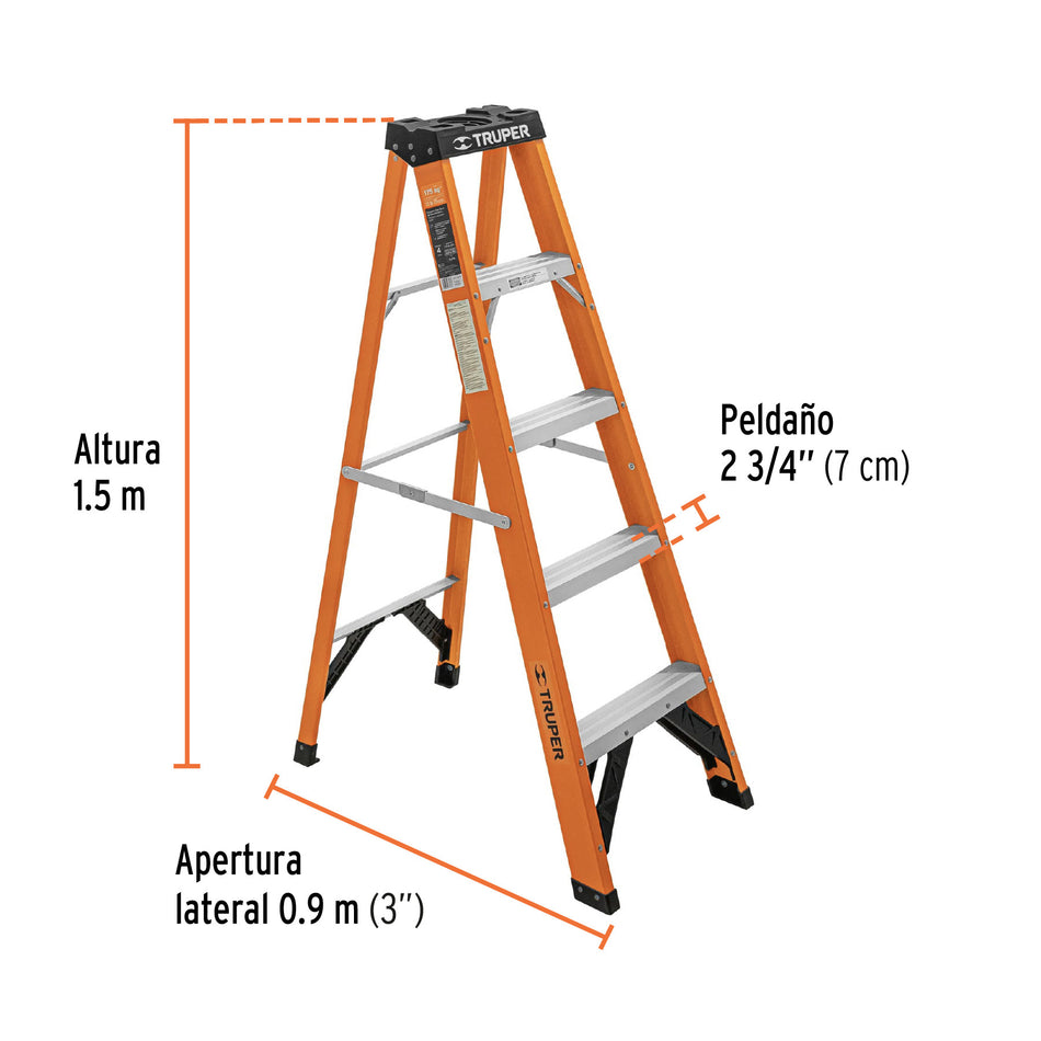 Escalera de tijera tipo ll 4 peldanos fibra de vidrio