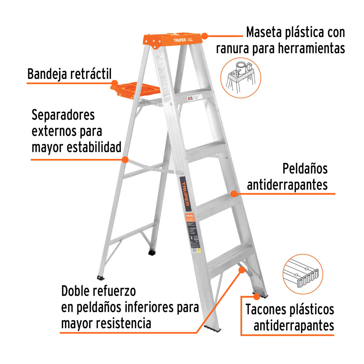Escalera de tijera tipo ll 4 peldanos y bandeja Truper