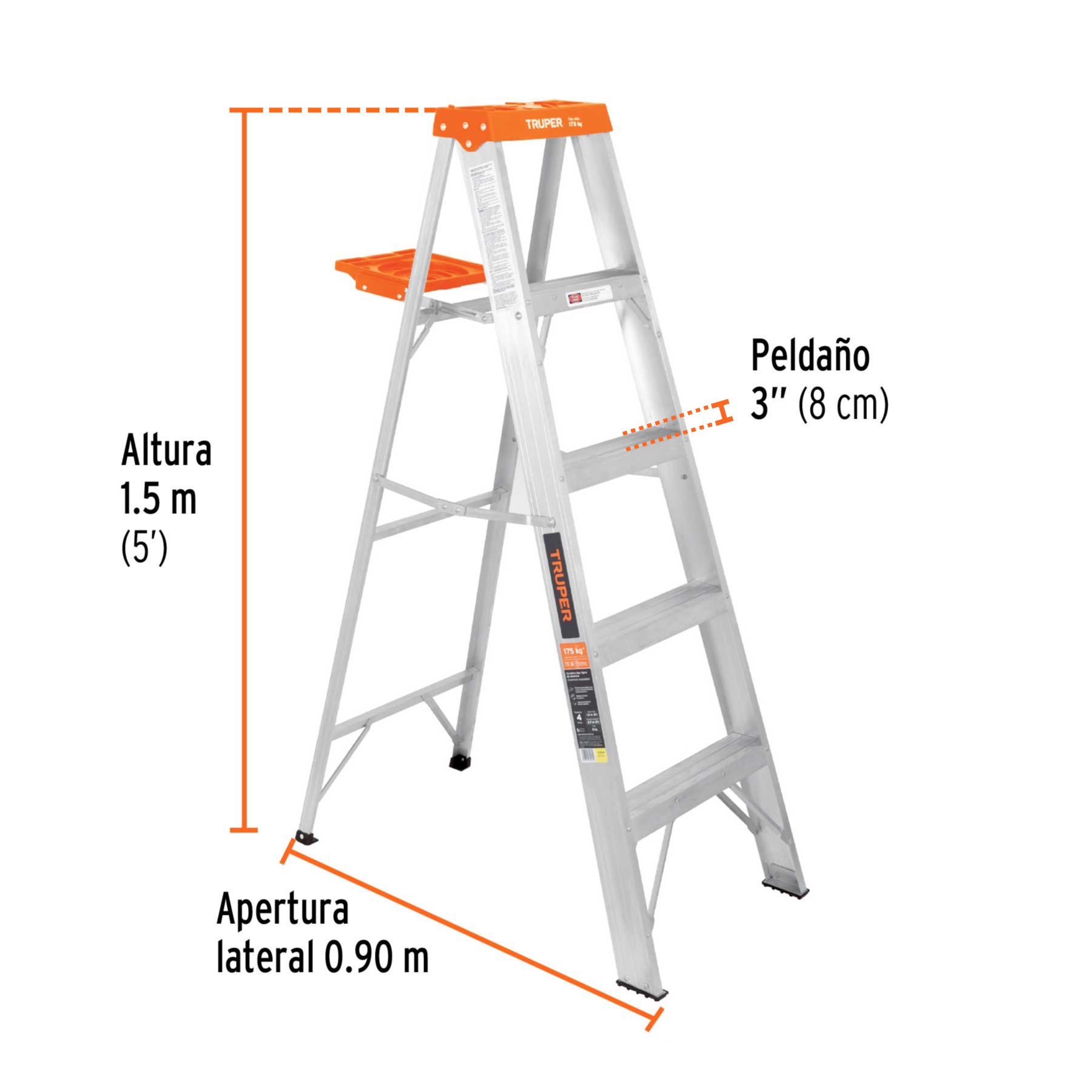 Escalera de tijera tipo ll 4 peldanos y bandeja Truper