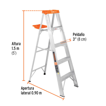 Escalera de tijera tipo ll 4 peldanos y bandeja Truper