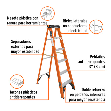 Escalera de tijera tipo ll 5 peldanos fibra de vidrio