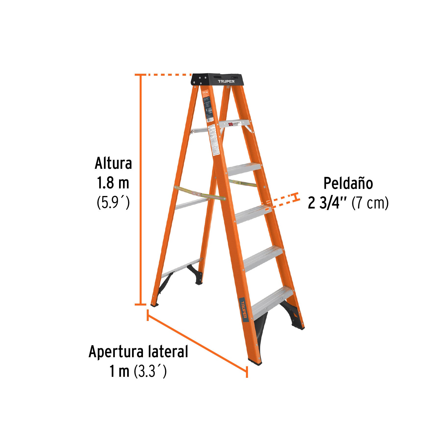 Escalera de tijera tipo ll 5 peldanos fibra de vidrio