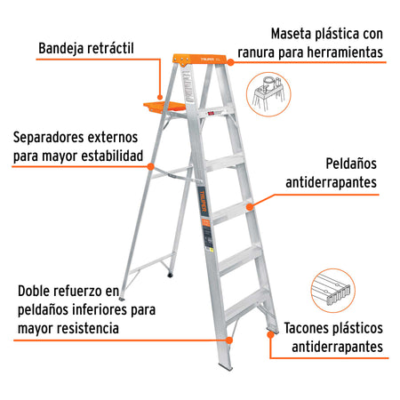 Escalera de tijera tipo ll 5 peldanos y bandeja Truper