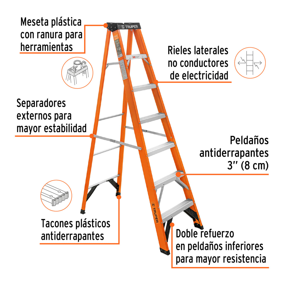 Escalera de tijera tipo ll 6 peldanos fibra de vidrio