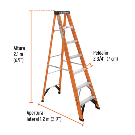 Escalera de tijera tipo ll 6 peldanos fibra de vidrio