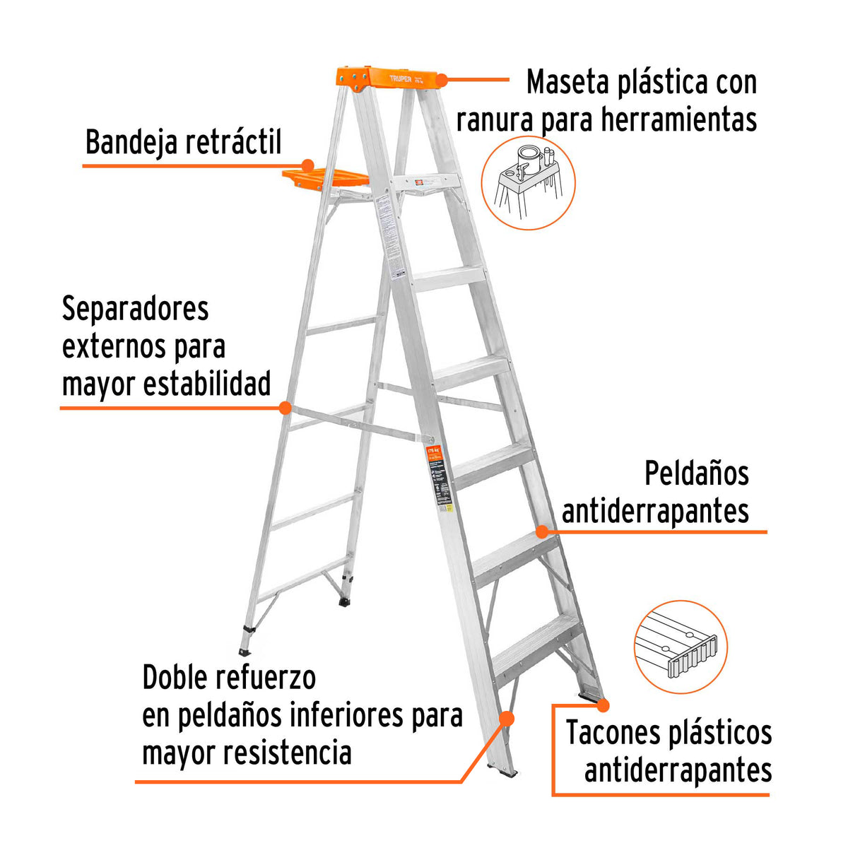Escalera de tijera tipo II 6 peldanos y bandeja Truper