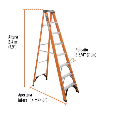 Escalera de tijera tipo ll 7 peldanos fibra de vidrio