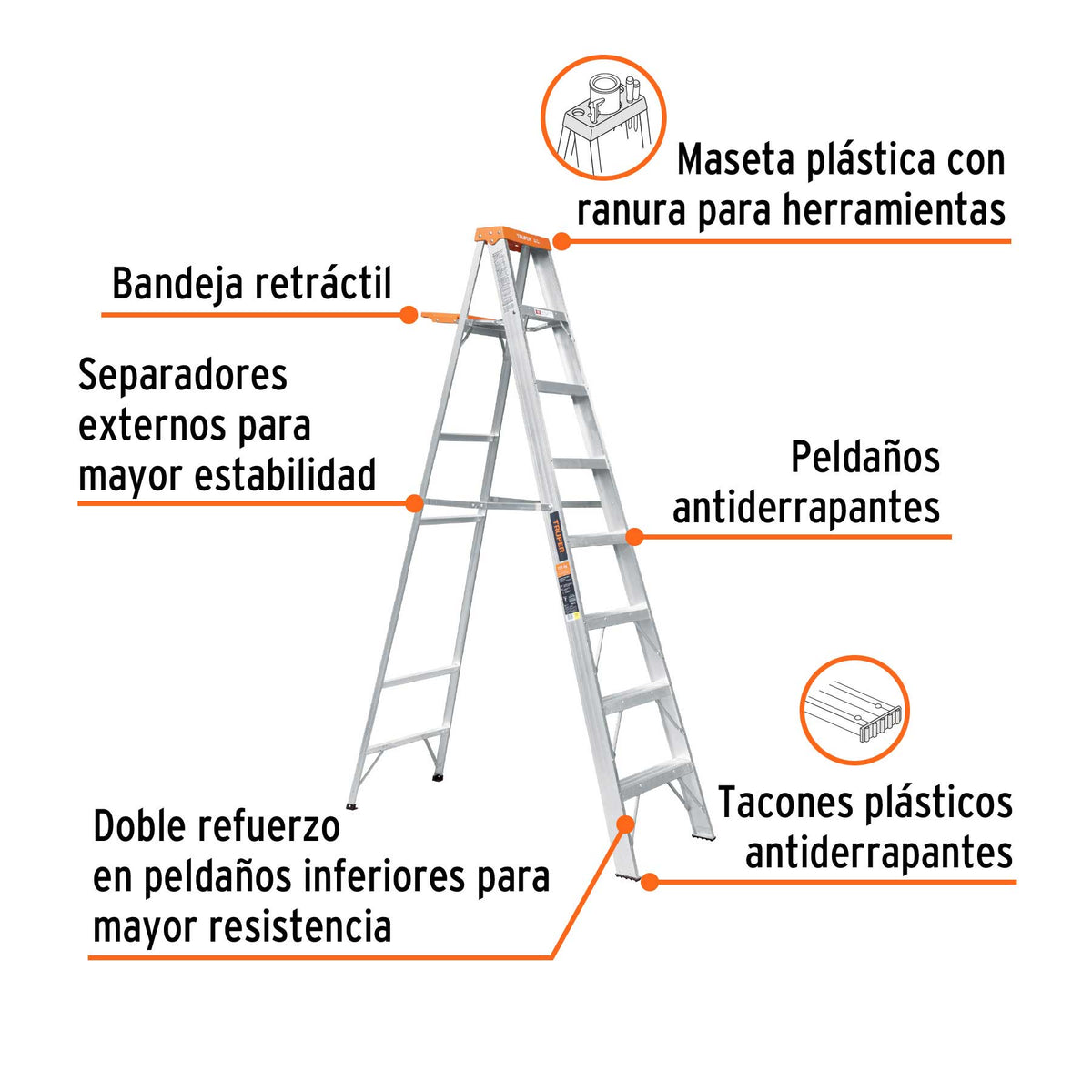 Escalera de tijera tipo II 7 peldanos y bandeja Truper