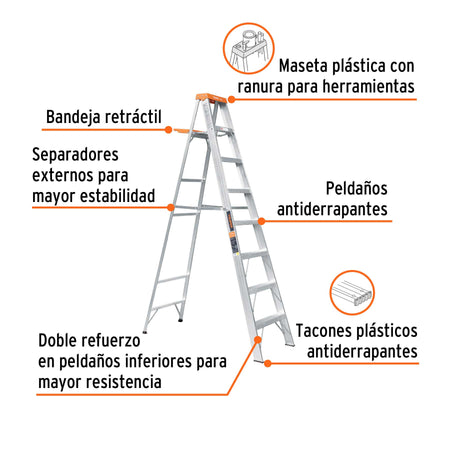 Escalera de tijera tipo II 7 peldanos y bandeja Truper