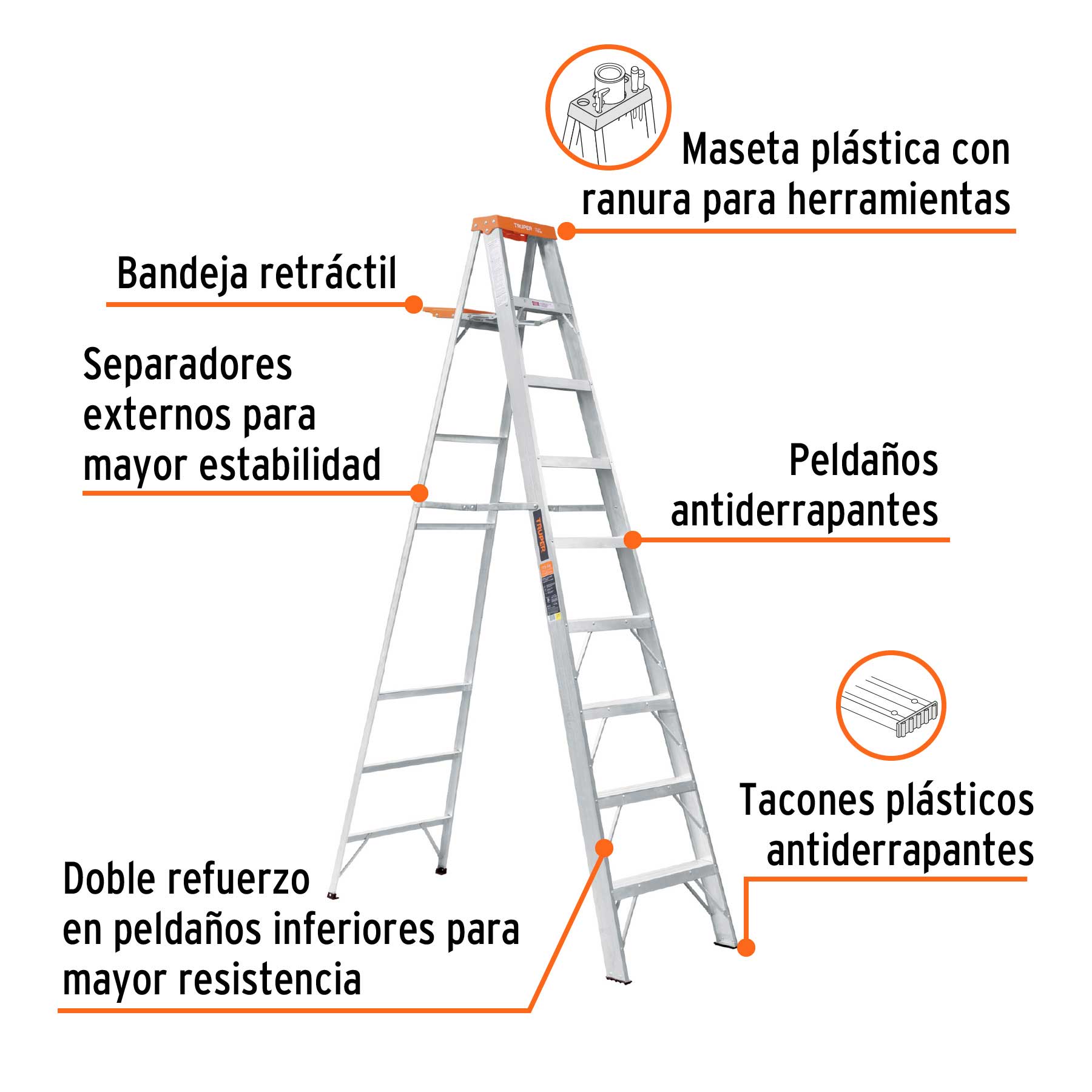 Escalera de tijera tipo ll 8 peldanos y bandeja Truper