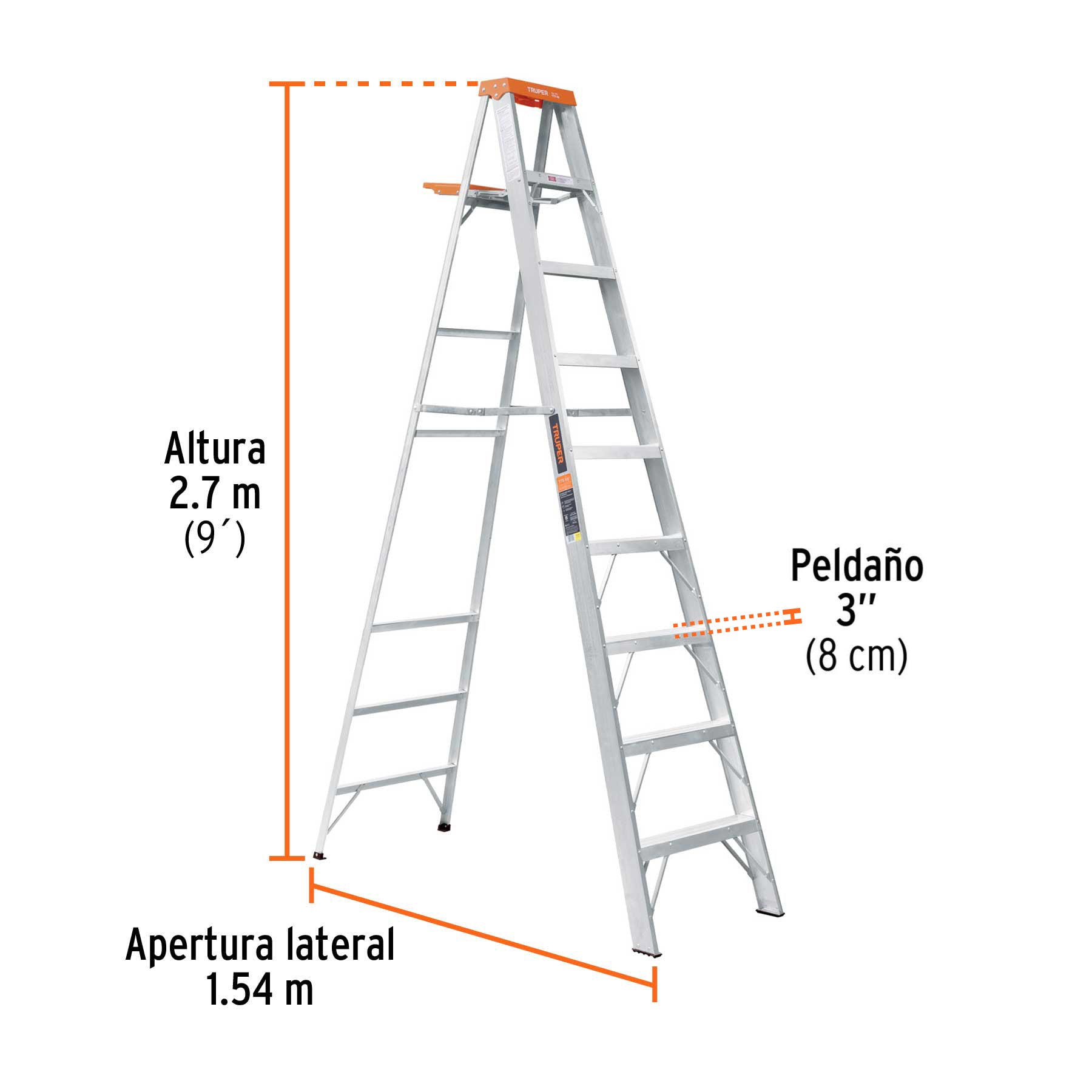 Escalera de tijera tipo ll 8 peldanos y bandeja Truper