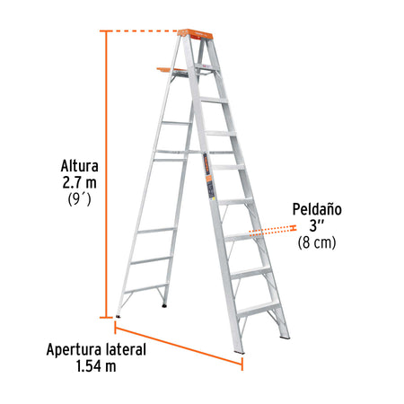 Escalera de tijera tipo ll 8 peldanos y bandeja Truper