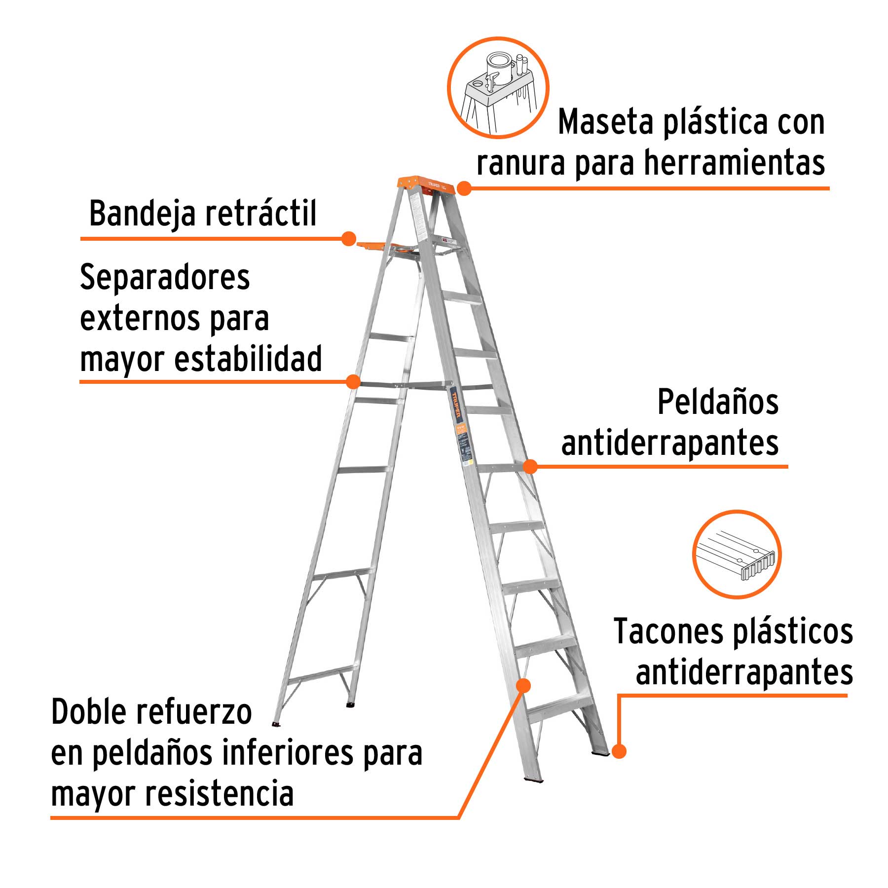 Escalera de tijera tipo II 9 peldanos y bandeja Truper