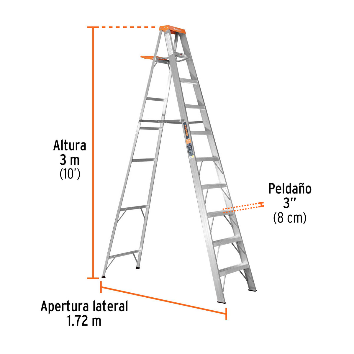 Escalera de tijera tipo II 9 peldanos y bandeja Truper