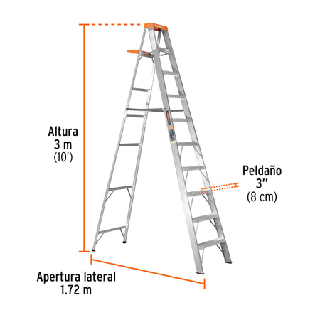 Escalera de tijera tipo II 9 peldanos y bandeja Truper