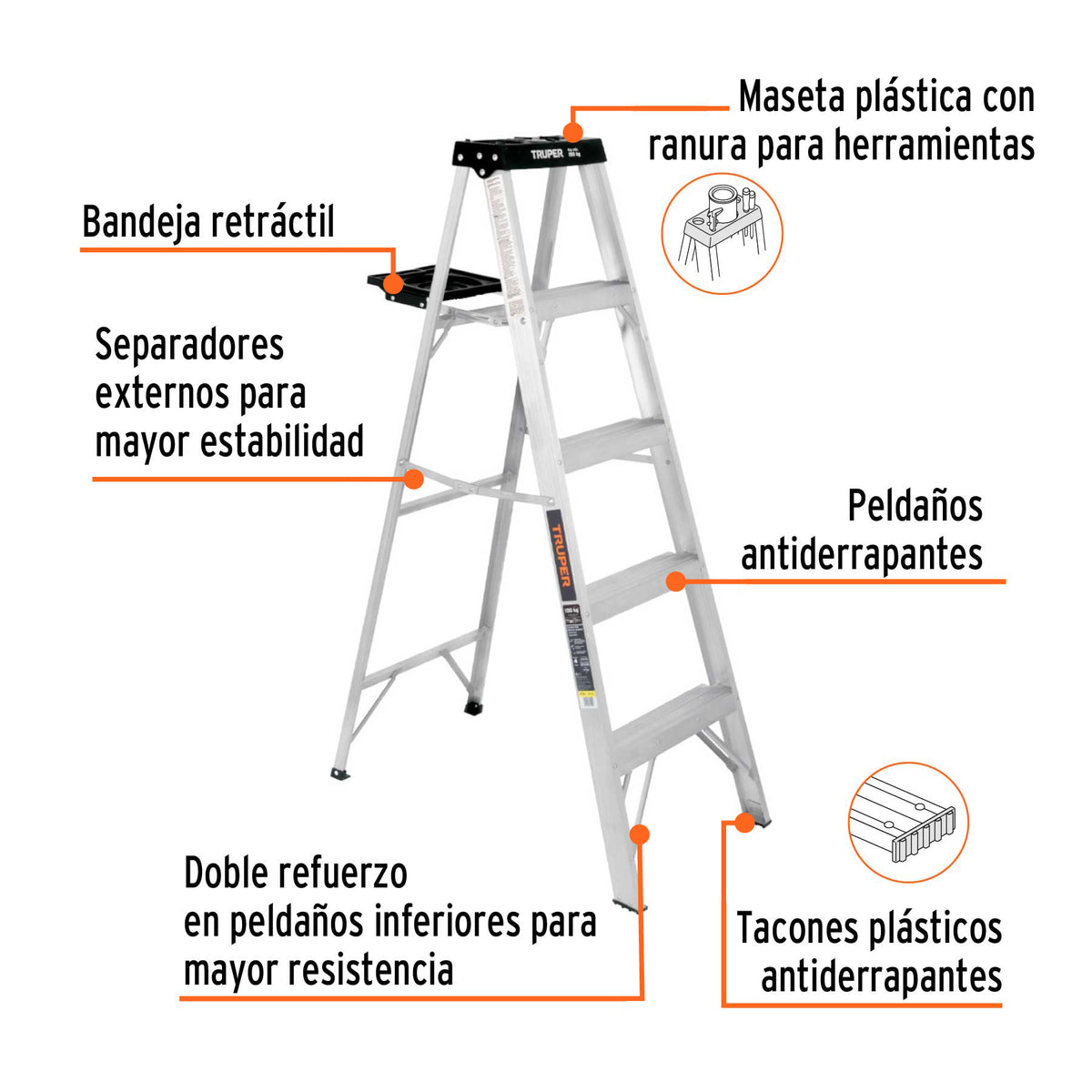 Escalera de tijera tipo III 4 escalones y bandeja Truper