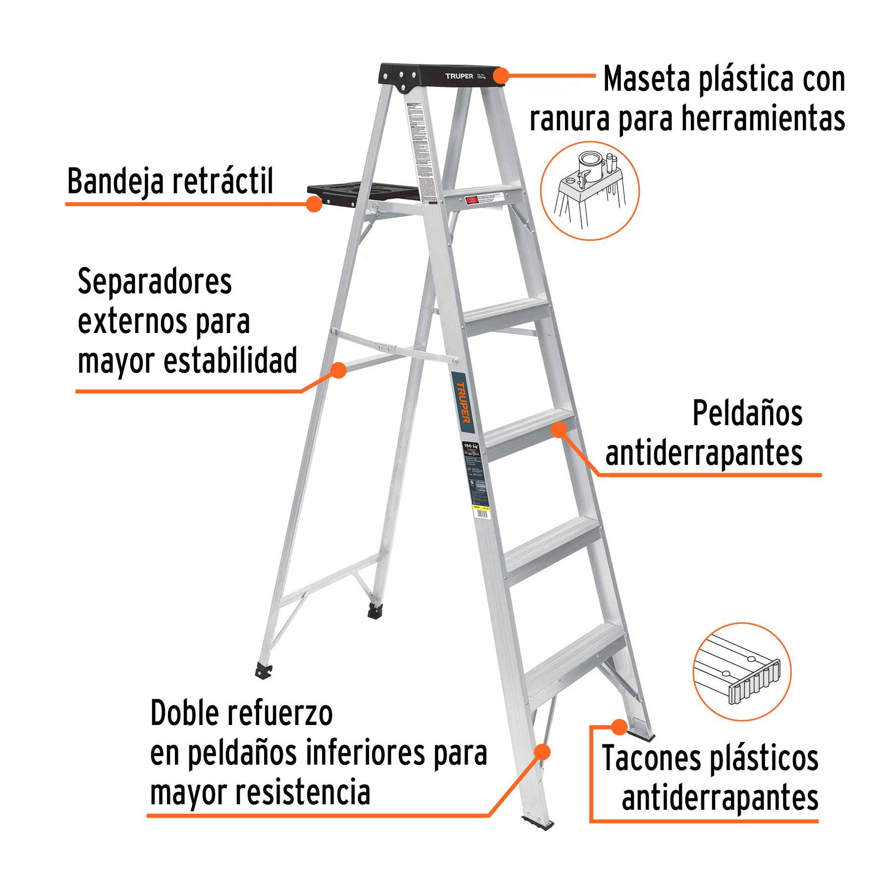 Escalera de tijera tipo III 5 escalones y bandeja Truper