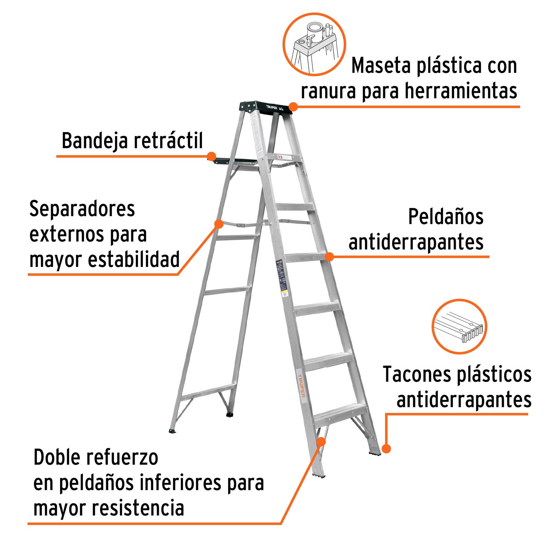 Escalera de tijera tipo III 6 escalones y bandeja Truper
