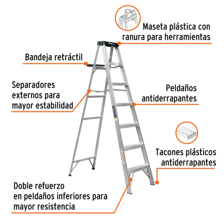 Escalera de tijera tipo III 6 escalones y bandeja Truper