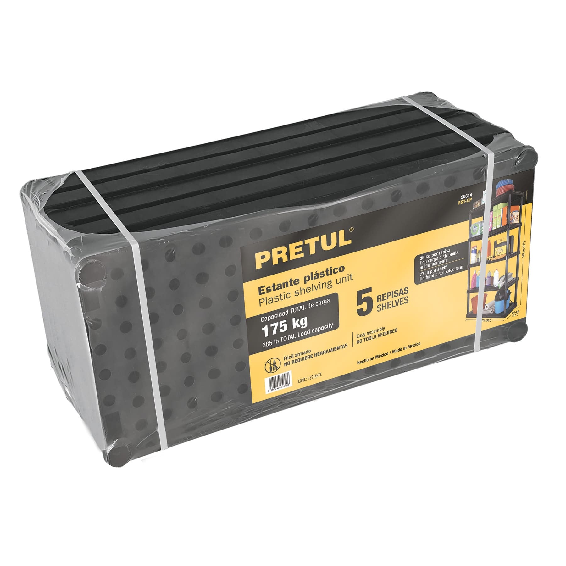 Estante plastico 5 repisas cap. 35 Kg 180x44x92 PRETUL